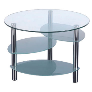 Round glass coffee table with shelves