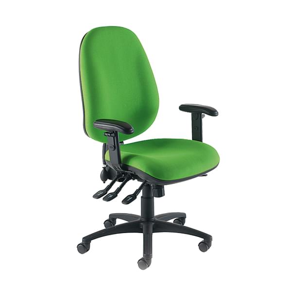 Green office chair with wheels.