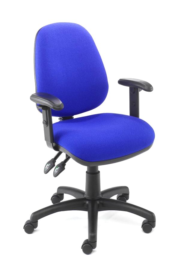 Blue office chair with wheels.