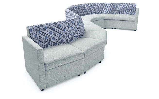 Curved sofa with patterned backrest